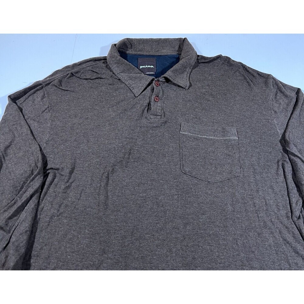 PrAna Long Sleeve Brown Polo Shirt Chest Pocket Men's Size Large - Picture 5 of 11